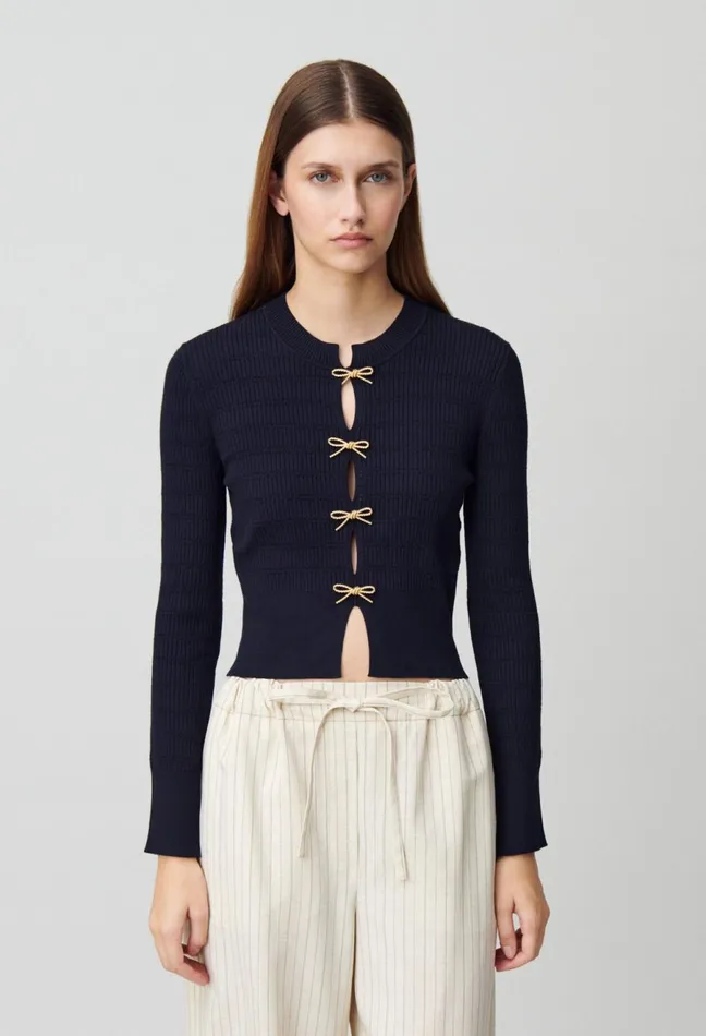 Claudie Pierlot Thin Knit Jumper With Bows Navy Women Knitwear And Cardigans
