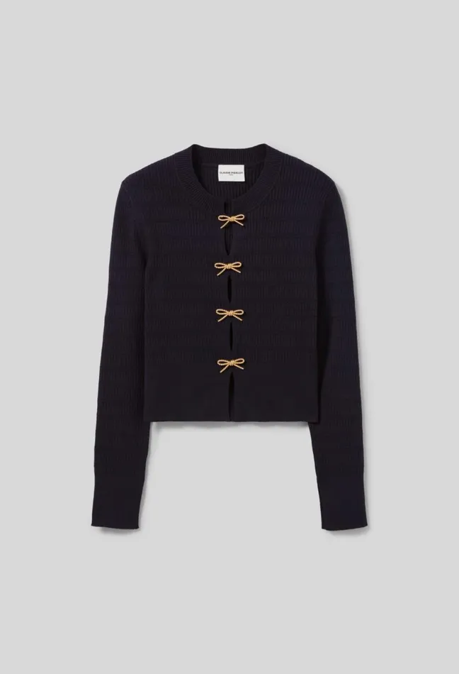 Claudie Pierlot Thin Knit Jumper With Bows Navy Women Knitwear And Cardigans