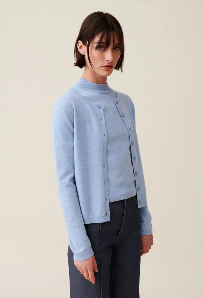Claudie Pierlot Wool Cardigan W Cp Embroidery Sky Blue Women Knitwear And Cardigans