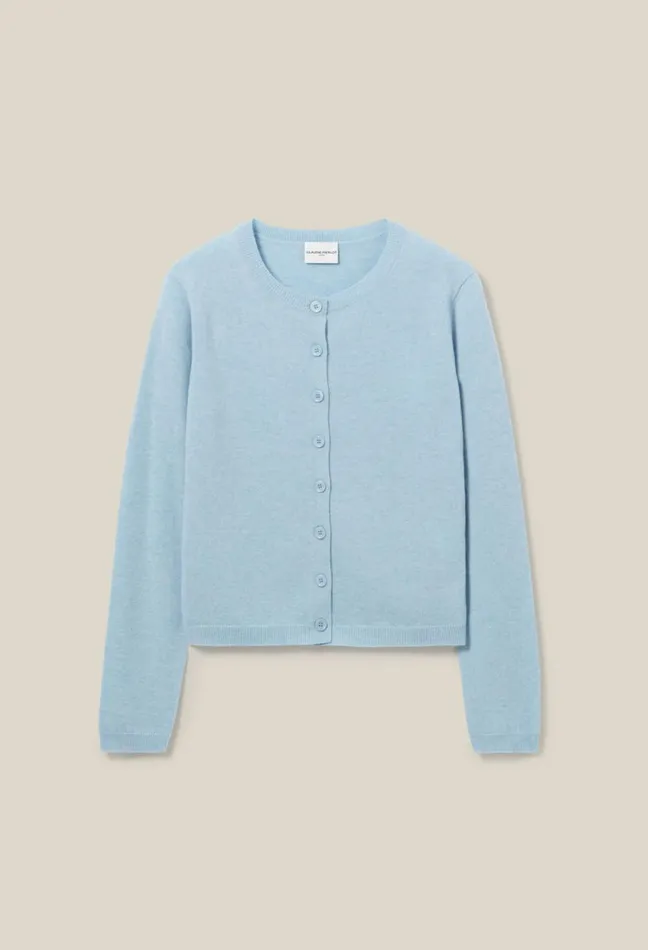 Claudie Pierlot Wool Cardigan W Cp Embroidery Sky Blue Women Knitwear And Cardigans