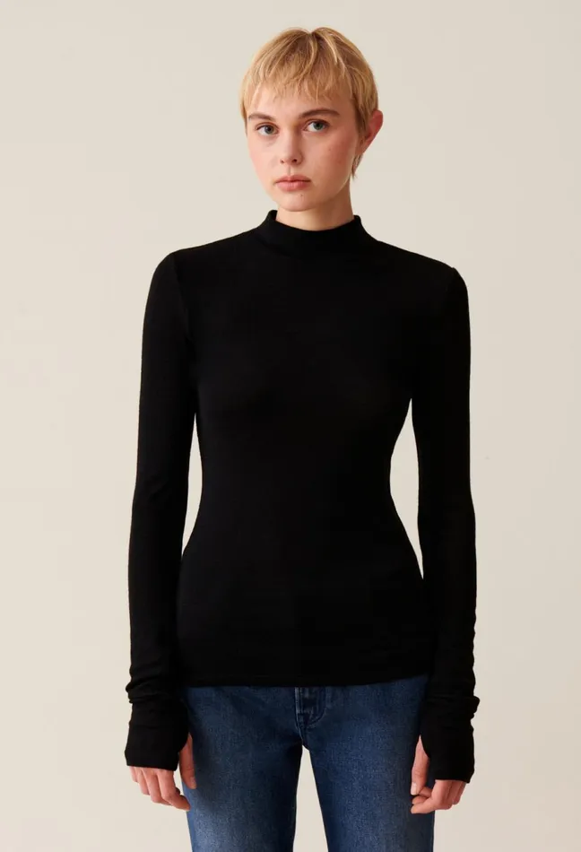 Claudie Pierlot Wool Top With Long Sleeves Black Women Knitwear And Cardigans