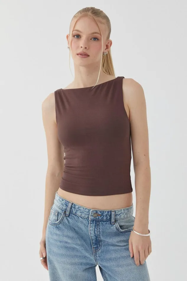 Clothing Supr Going Out Tops Soft Boat Neck Top Espresso Brown