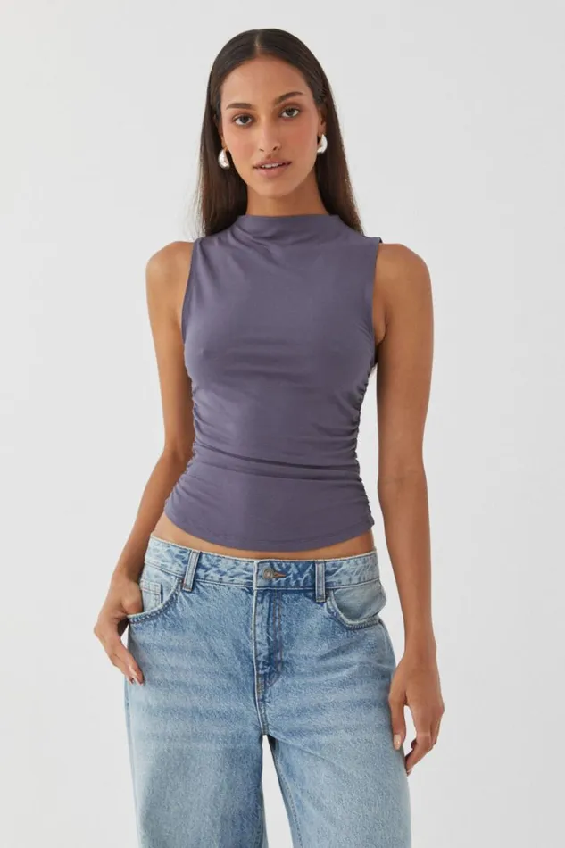 Clothing Supr Going Out Tops Soft Ruched Tank Iron Grey