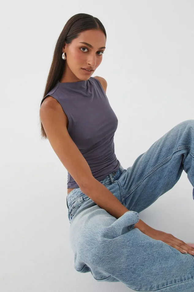 Clothing Supr Going Out Tops Soft Ruched Tank Iron Grey