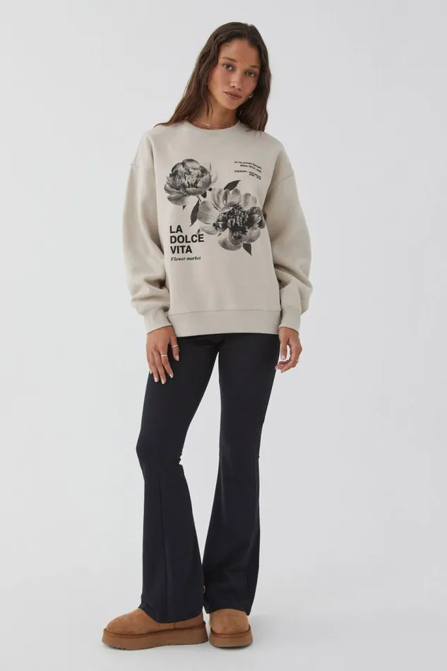 Clothing Supr Hoodies and Trackies Winnie Oversized Crew Neck Jumper Canvas Beigela Dolce Vita