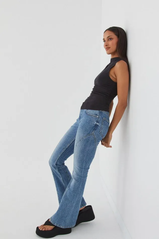 Clothing Supr Jeans Panelled Flare Jean Saloon Blue