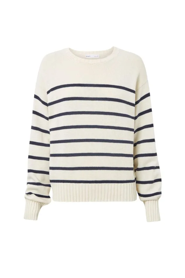 Clothing Supr Knitwear Zoey Crew Neck Jumper Bleached Beigevarsity Navy Stripe