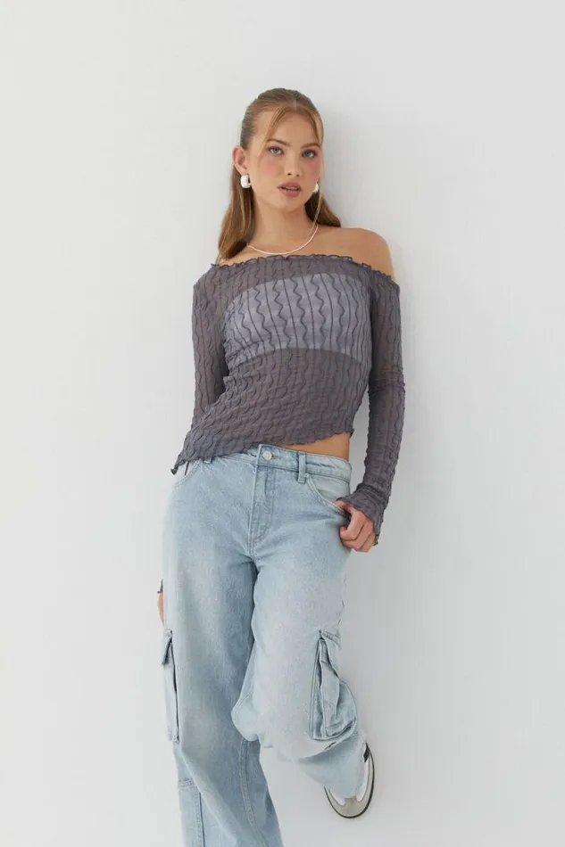 Clothing Supr Long Sleeve Tops Alicia One Shoulder Long Sleeve Top Iron Grey