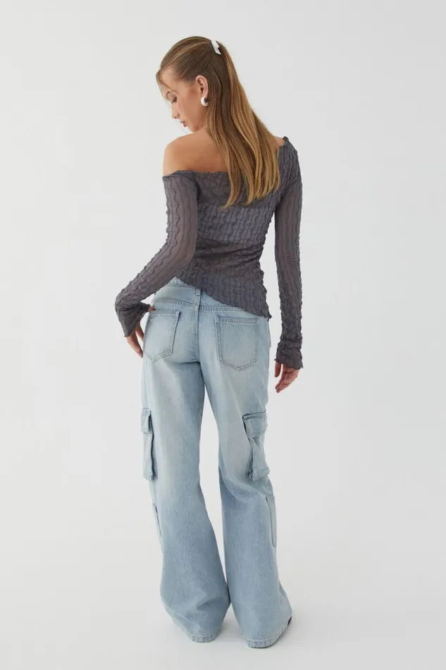 Clothing Supr Long Sleeve Tops Alicia One Shoulder Long Sleeve Top Iron Grey