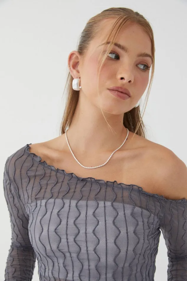 Clothing Supr Long Sleeve Tops Alicia One Shoulder Long Sleeve Top Iron Grey