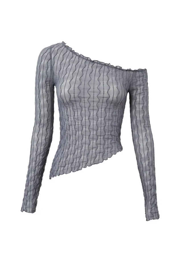 Clothing Supr Long Sleeve Tops Alicia One Shoulder Long Sleeve Top Iron Grey