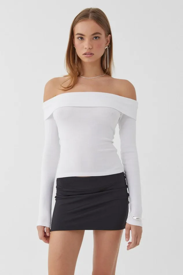 Clothing Supr Long Sleeve Tops Jasmine Rib Off The Shoulder Top White