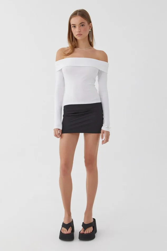 Clothing Supr Long Sleeve Tops Jasmine Rib Off The Shoulder Top White