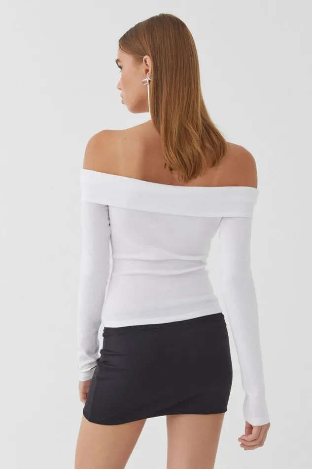 Clothing Supr Long Sleeve Tops Jasmine Rib Off The Shoulder Top White