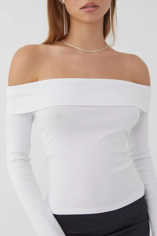 Clothing Supr Long Sleeve Tops Jasmine Rib Off The Shoulder Top White