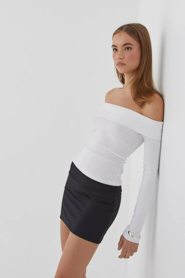 Clothing Supr Long Sleeve Tops Jasmine Rib Off The Shoulder Top White