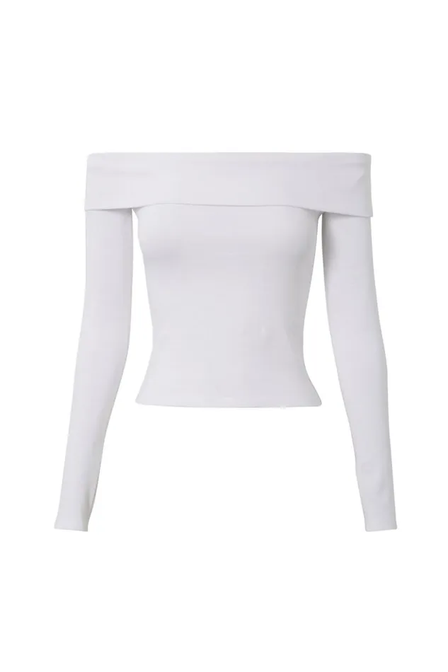 Clothing Supr Long Sleeve Tops Jasmine Rib Off The Shoulder Top White