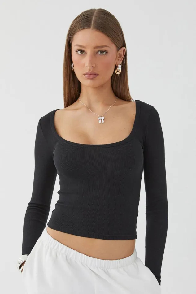 Clothing Supr Long Sleeve Tops Riri Scoop Neck Long Sleeve Top Black