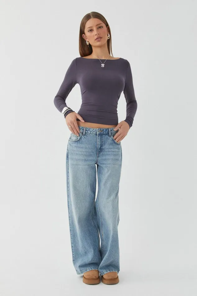 Clothing Supr Long Sleeve Tops Soft Boat Neck Long Sleeve Top Gunmetal
