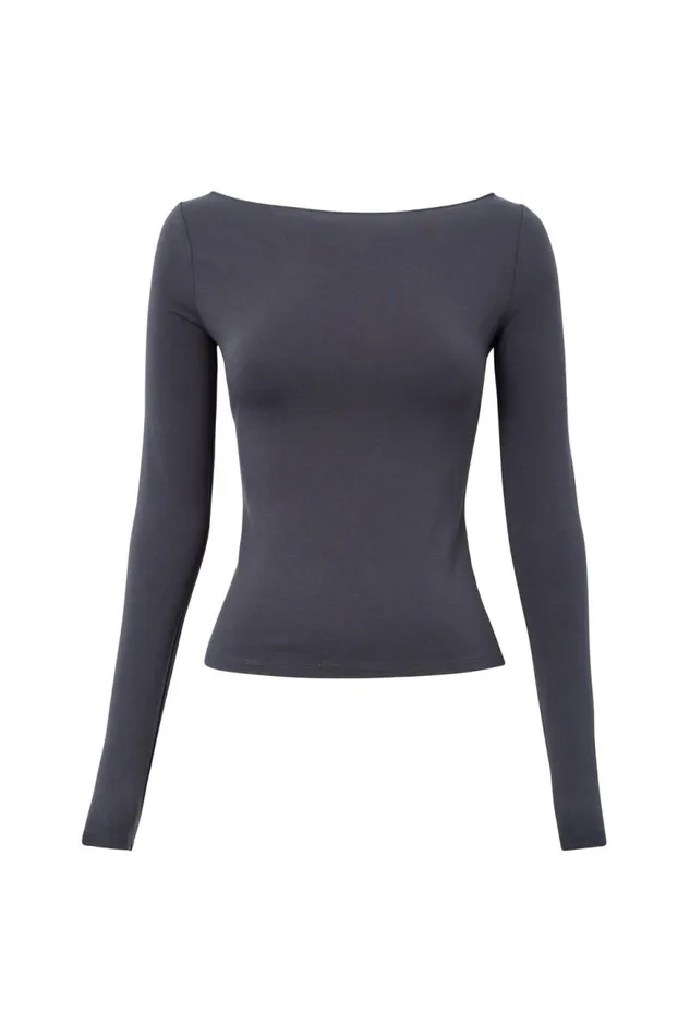 Clothing Supr Long Sleeve Tops Soft Boat Neck Long Sleeve Top Gunmetal