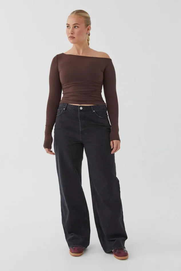 Clothing Supr Long Sleeve Tops Soft Long Sleeve Off Shoulder Top Espresso Brown