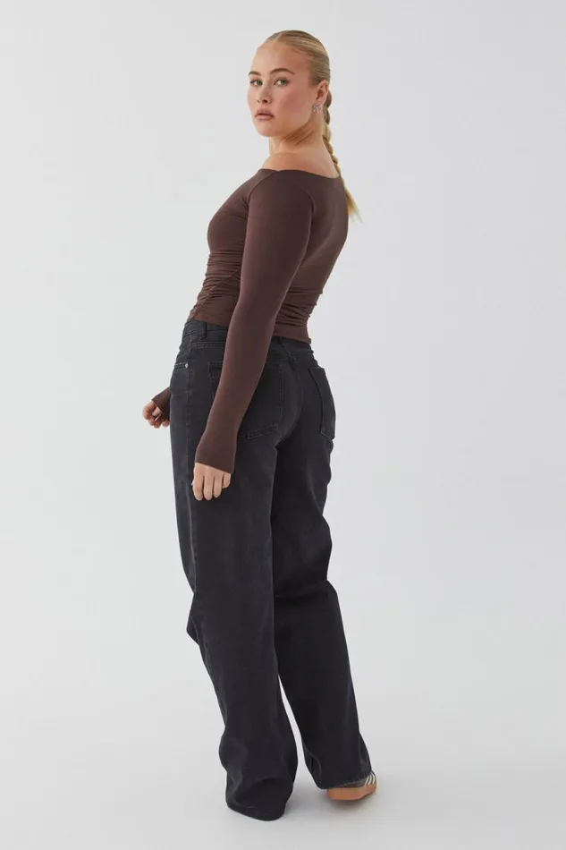 Clothing Supr Long Sleeve Tops Soft Long Sleeve Off Shoulder Top Espresso Brown