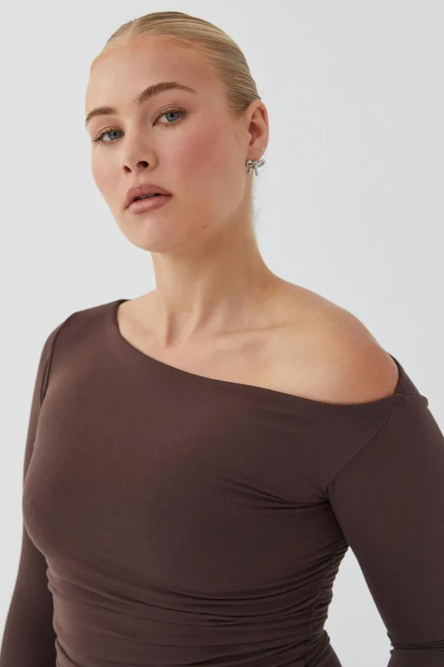 Clothing Supr Long Sleeve Tops Soft Long Sleeve Off Shoulder Top Espresso Brown