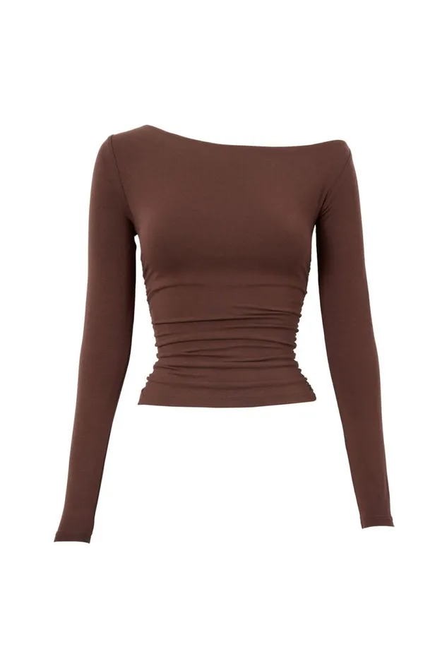 Clothing Supr Long Sleeve Tops Soft Long Sleeve Off Shoulder Top Espresso Brown