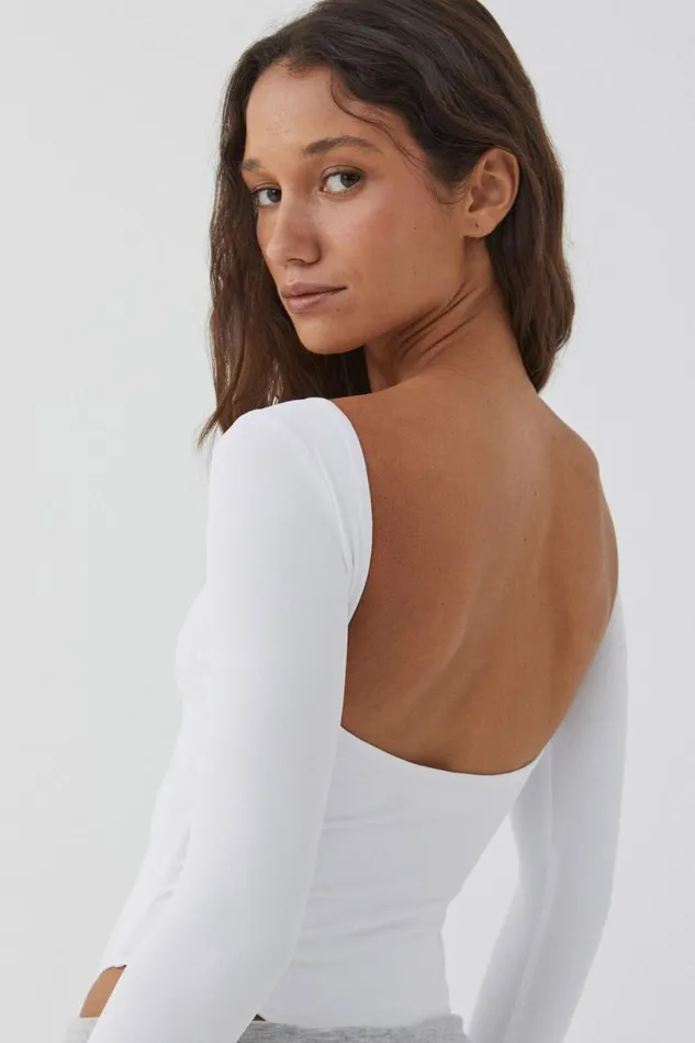 Clothing Supr Luxe Essentials Luxe Backless Long Sleeve Bodysuit White