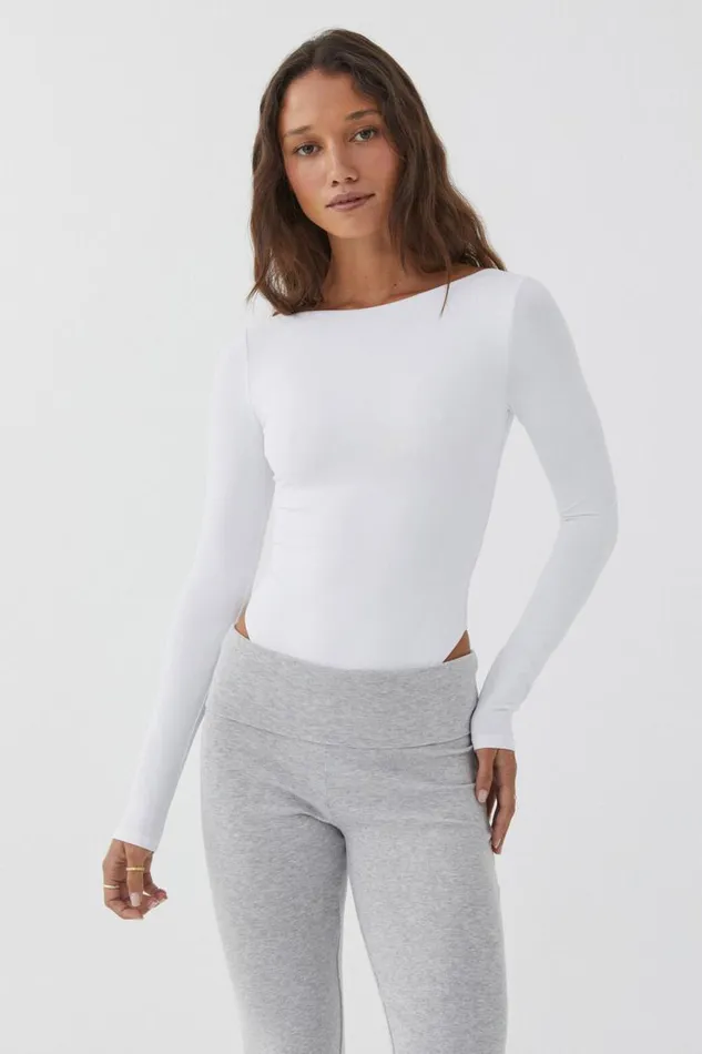 Clothing Supr Luxe Essentials Luxe Backless Long Sleeve Bodysuit White