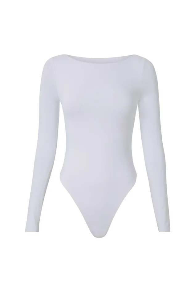 Clothing Supr Luxe Essentials Luxe Backless Long Sleeve Bodysuit White