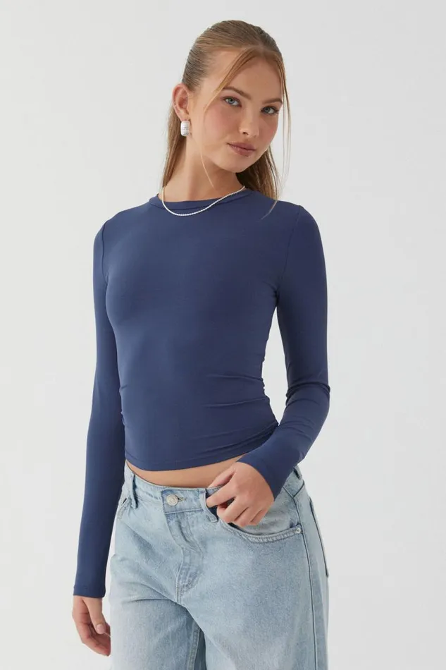 Clothing Supr Luxe Essentials Luxe Long Sleeve Longline Tee Oxford Navy