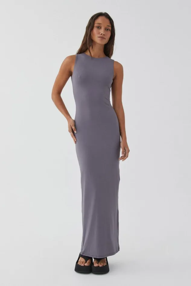 Clothing Supr Luxe Essentials Luxe Open Back Maxi Dress Iron Grey