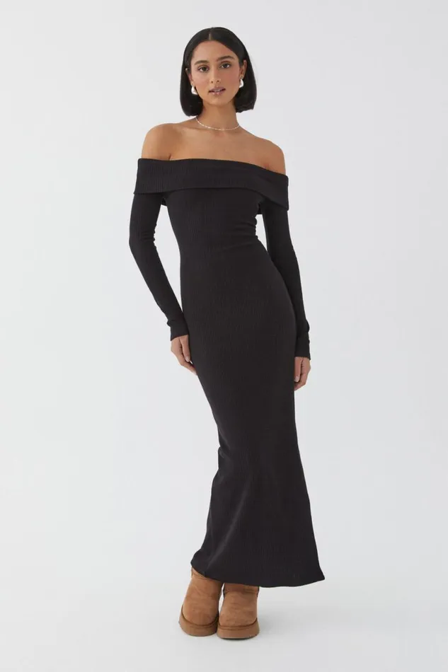 Clothing Supr Maxi Dresses Chelsea Off The Shoulder Maxi Dress Black