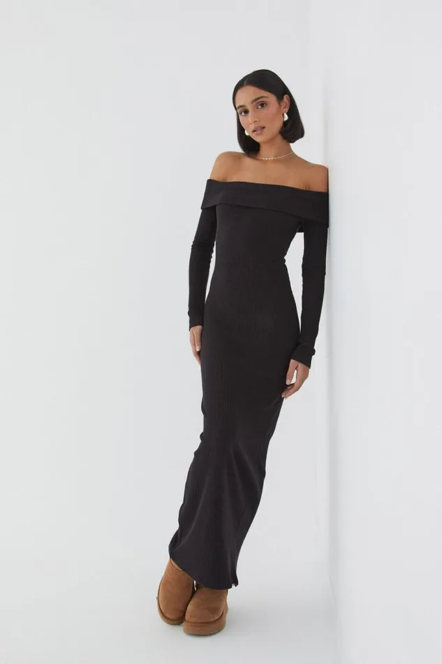 Clothing Supr Maxi Dresses Chelsea Off The Shoulder Maxi Dress Black