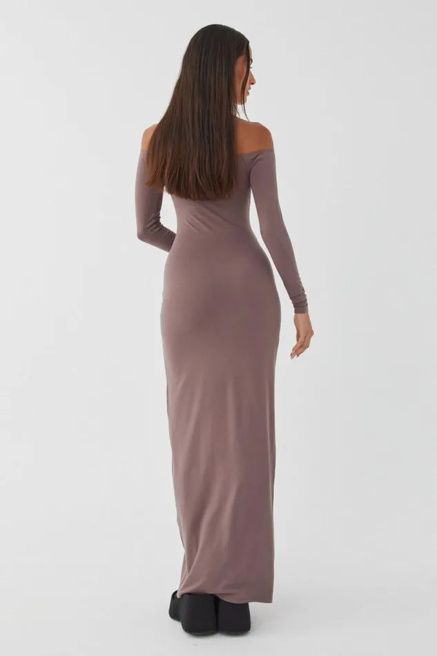 Clothing Supr Maxi Dresses Soft Off The Shoulder Maxi Dress Brown Carob