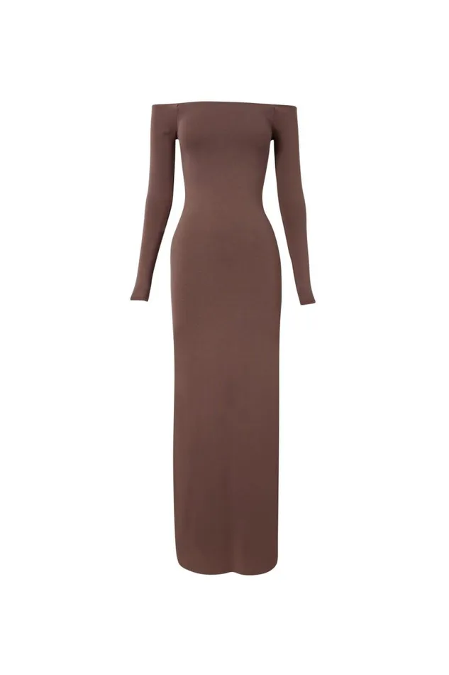 Clothing Supr Maxi Dresses Soft Off The Shoulder Maxi Dress Brown Carob