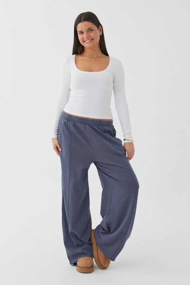 Clothing Supr Pants Pintuck Wide Leg Pant Washed Weekend Blue