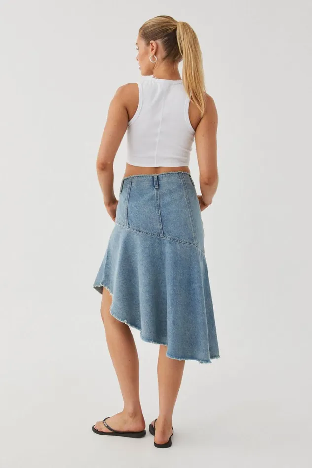 Clothing Supr Skirts Asymmetrical Denim Midi Skirt Byron Blue