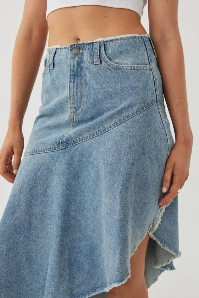 Clothing Supr Skirts Asymmetrical Denim Midi Skirt Byron Blue