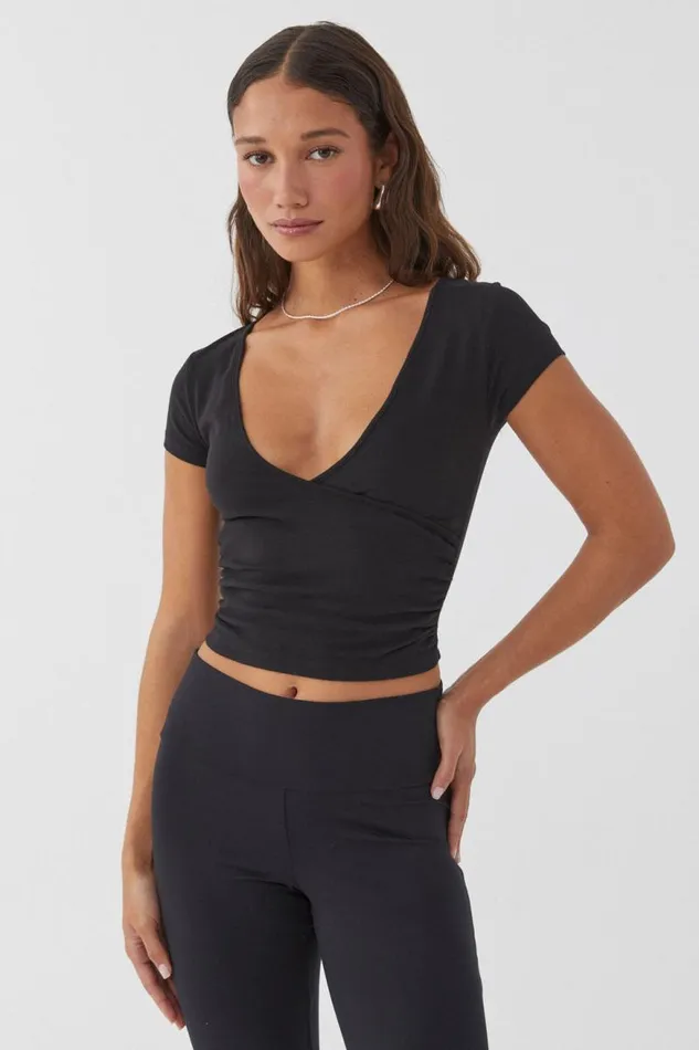 Clothing Supr T Shirts Evie Wrap Top Black