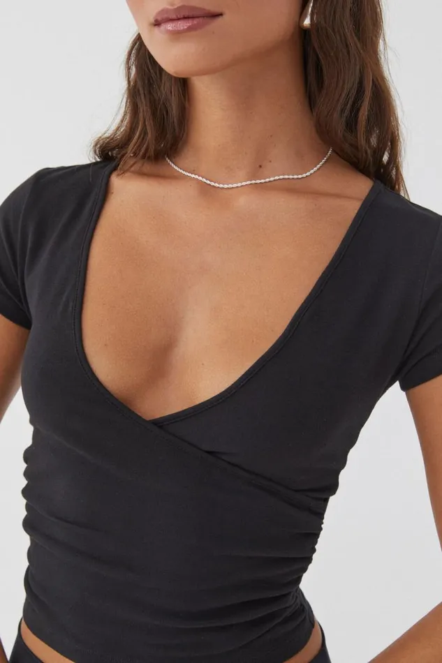 Clothing Supr T Shirts Evie Wrap Top Black