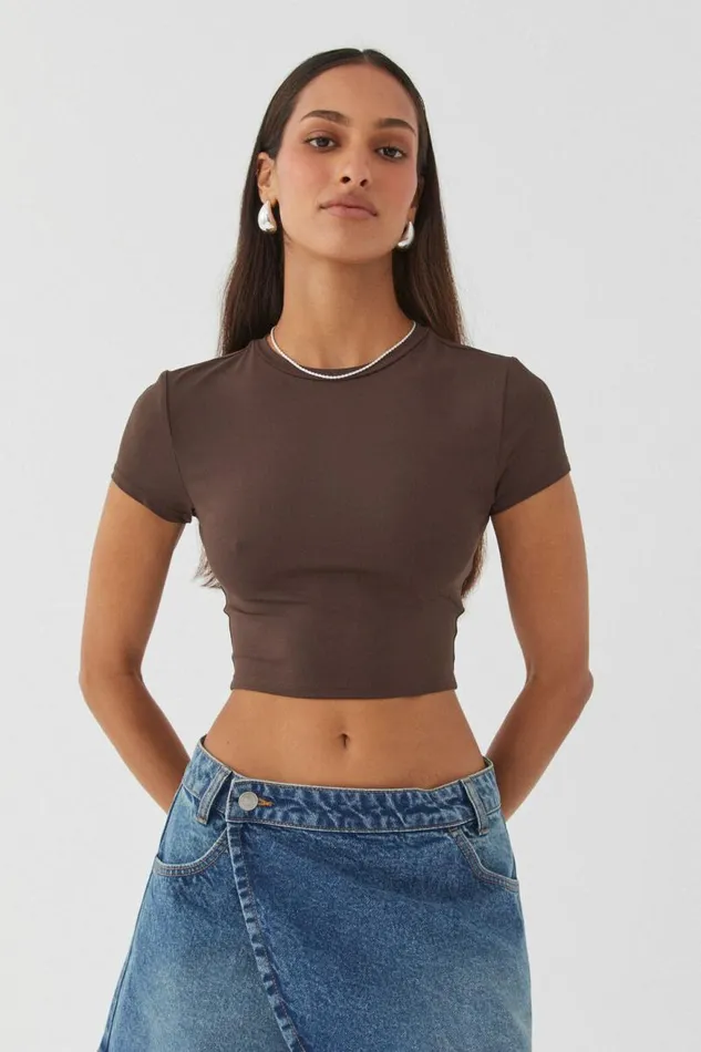 Clothing Supr T Shirts Luxe Cropped Short Sleeve Top Espresso Brown