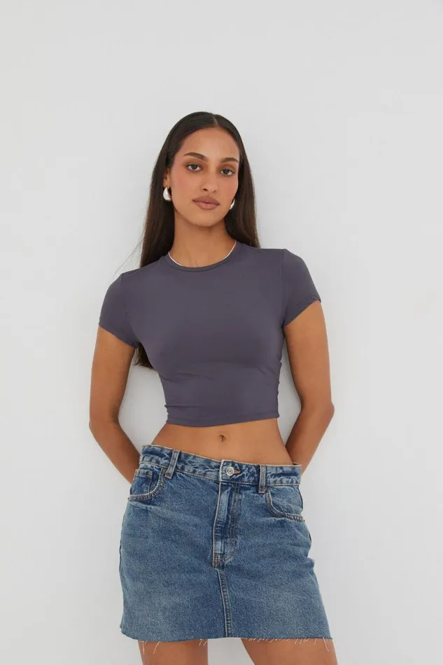 Clothing Supr T Shirts Luxe Cropped Short Sleeve Top Gunmetal
