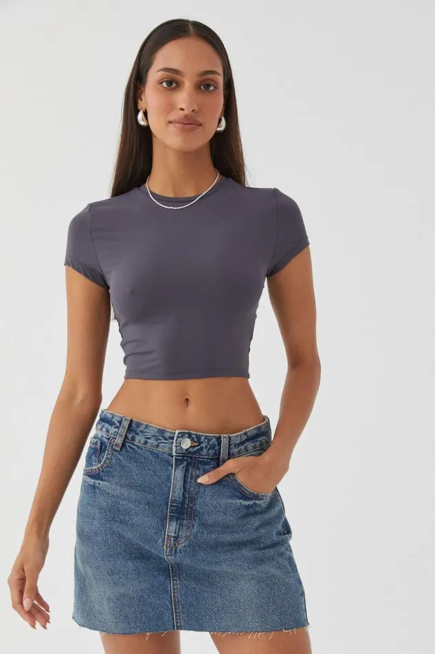 Clothing Supr T Shirts Luxe Cropped Short Sleeve Top Gunmetal