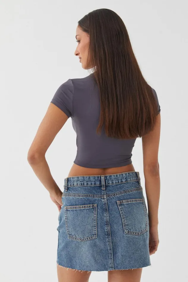 Clothing Supr T Shirts Luxe Cropped Short Sleeve Top Gunmetal