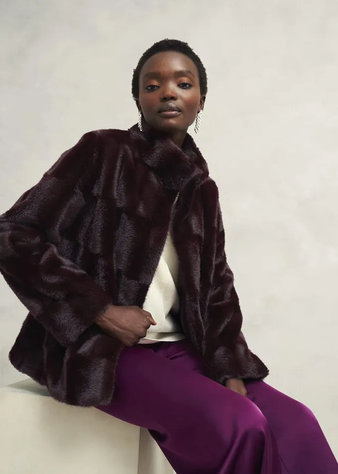 Coats and Jackets Women HOBBS Andrea Faux Fur Coat Wine