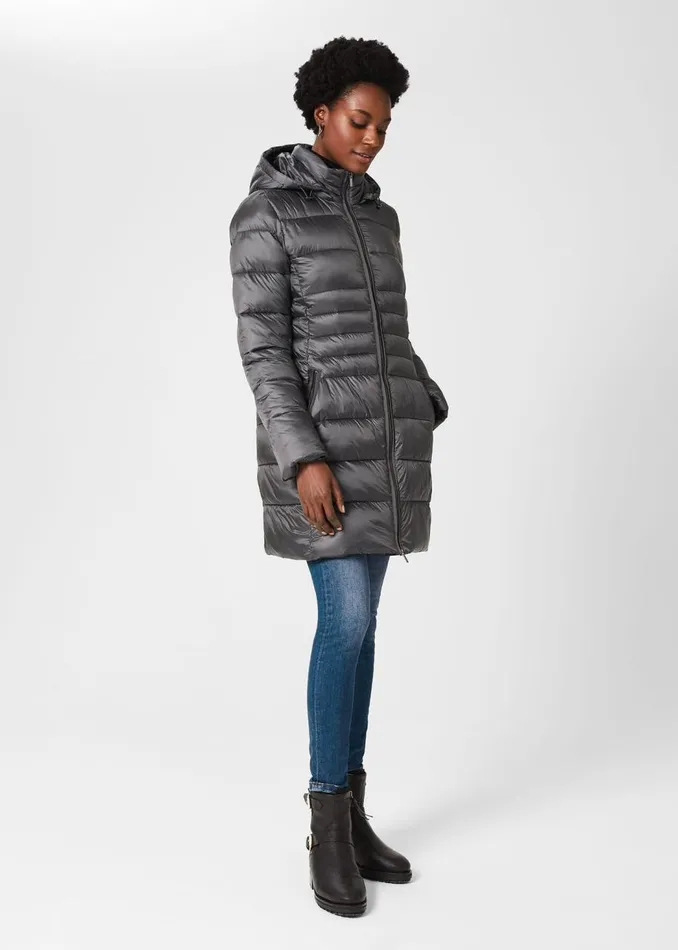 Coats and Jackets Women HOBBS Danika Long Puffer Jacket With Hood Charcoal Grey
