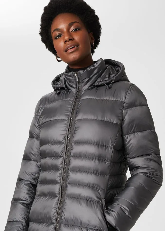 Coats and Jackets Women HOBBS Danika Long Puffer Jacket With Hood Charcoal Grey