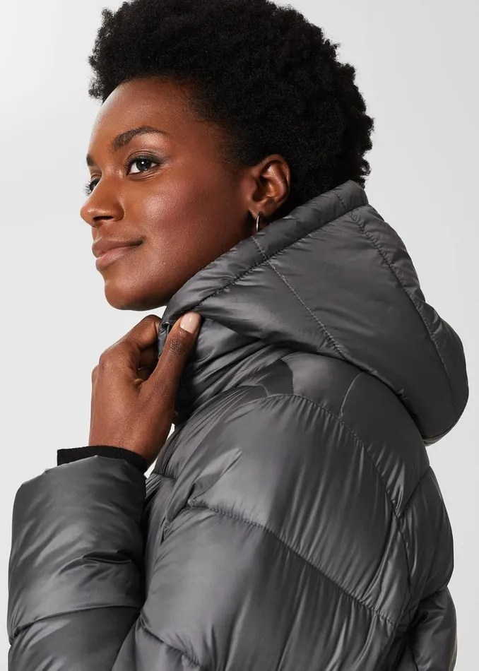 Coats and Jackets Women HOBBS Danika Long Puffer Jacket With Hood Charcoal Grey